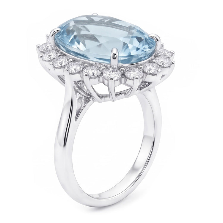 Bague Cocktail Halo Aigue-Marine Ovale