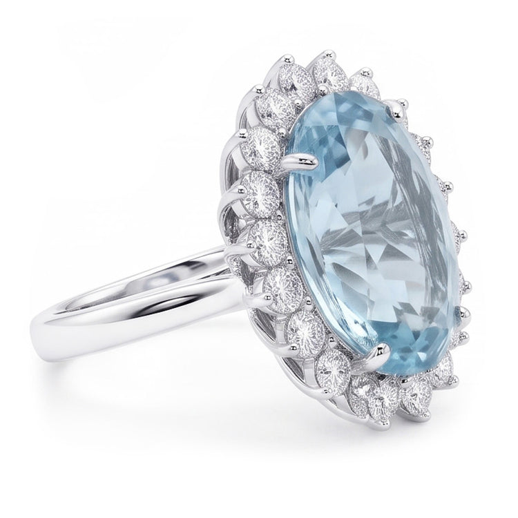 Bague Cocktail Halo Aigue-Marine Ovale