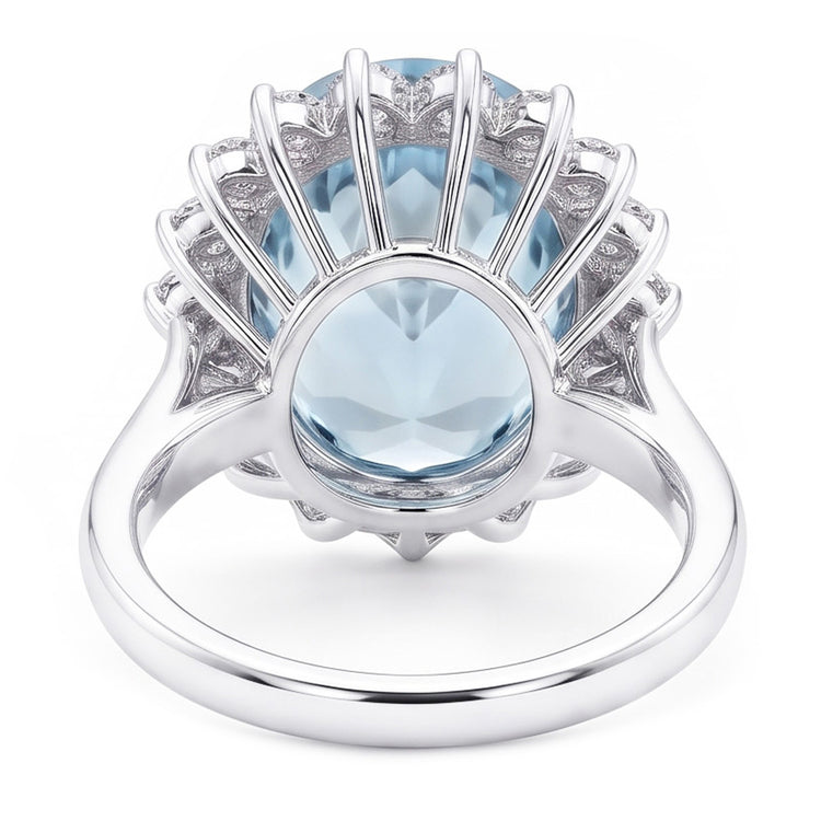 Bague Cocktail Halo Aigue-Marine Ovale