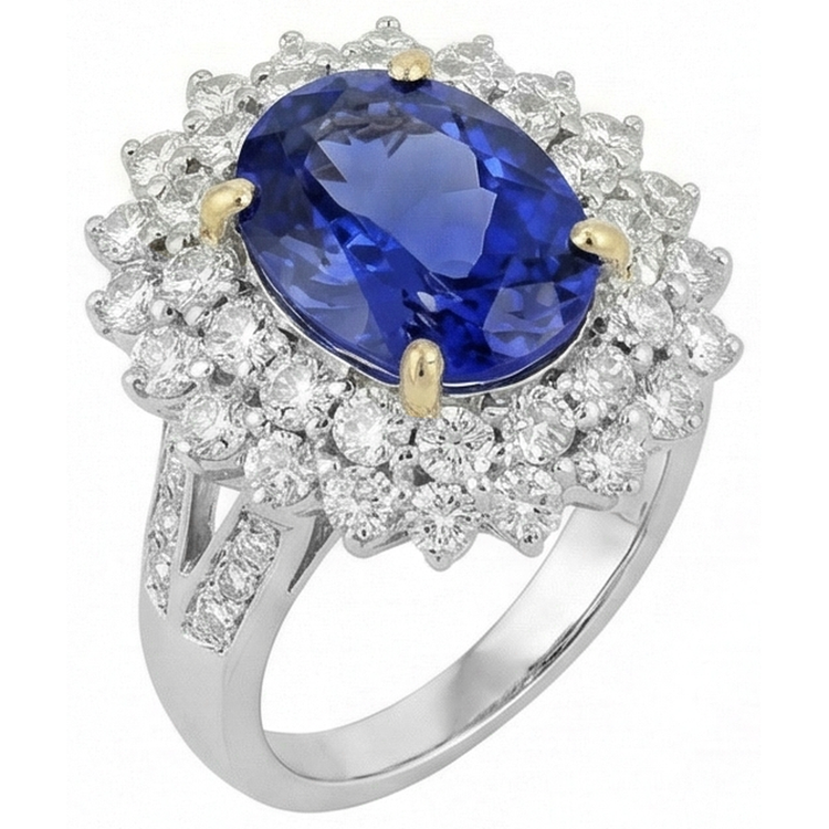 naturel oval tanzanite 14carats bague détail rapproché