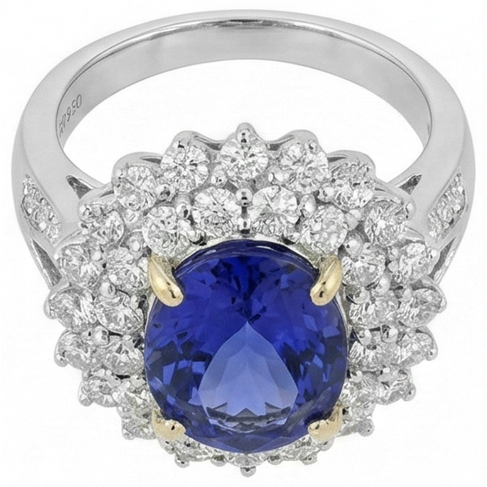 naturel oval tanzanite 14carats bague vue de dessus