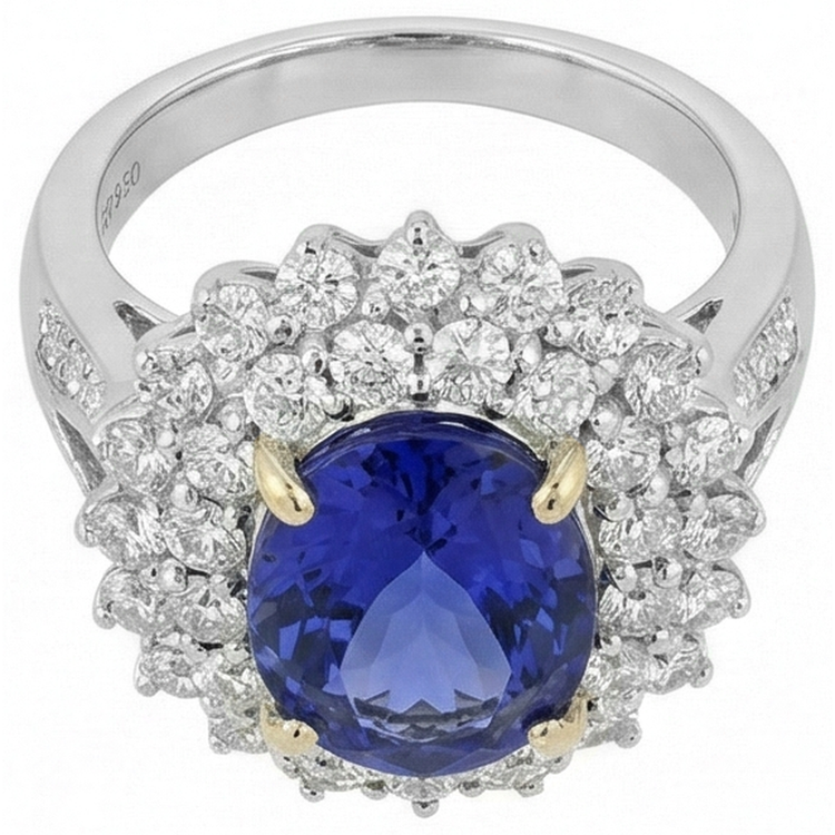 naturel oval tanzanite 14carats bague vue de dessus