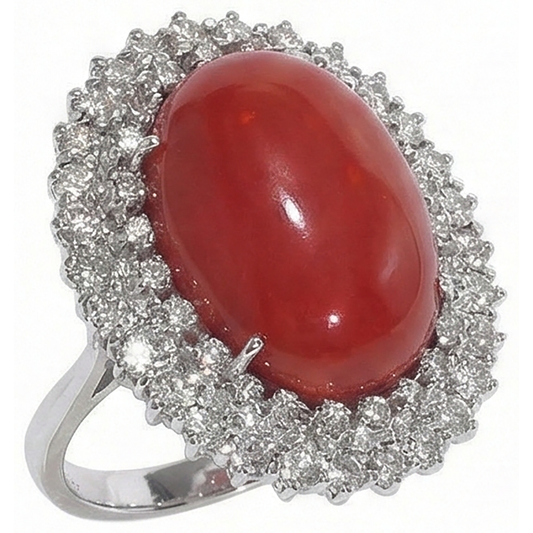 Bague Cocktail Halo Corail Rouge
