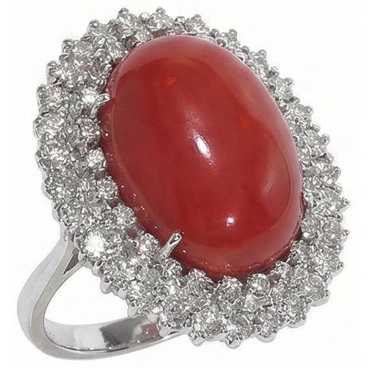 Bague Cocktail Halo Corail Rouge