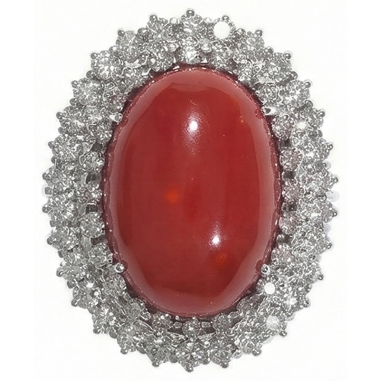 Bague Cocktail Halo Corail Rouge