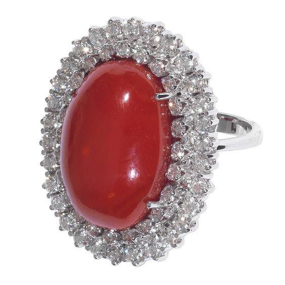 Bague Cocktail Halo Corail Rouge