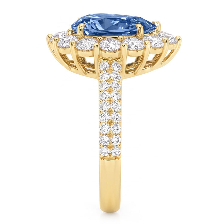 Bague Cocktail Or Jaune Diamant Naturels Extraits des Mines ( et non cultivés en laboratoire ) Bleu