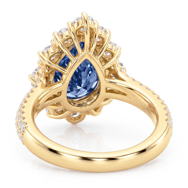 Bague Cocktail Or Jaune Diamant Naturels Extraits des Mines ( et non cultivés en laboratoire ) Bleu