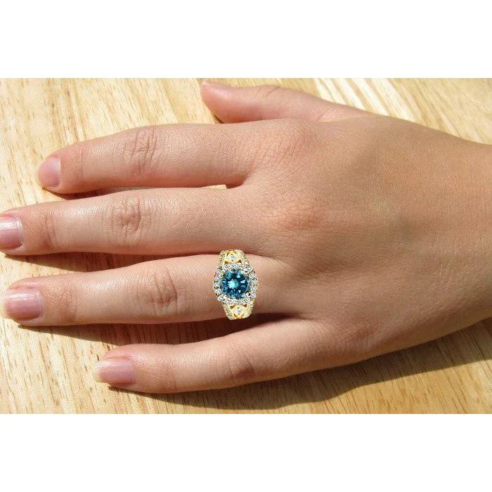 Bague Cocktail Ovale Diamant Bleu Femme