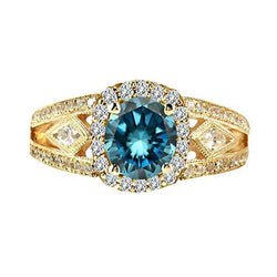 Bague Cocktail Ovale Diamant Bleu Femme