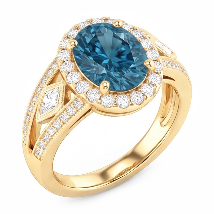 Bague Cocktail Ovale Diamant Naturels Extraits des Mines ( et non cultivés en laboratoire ) Bleu Femme