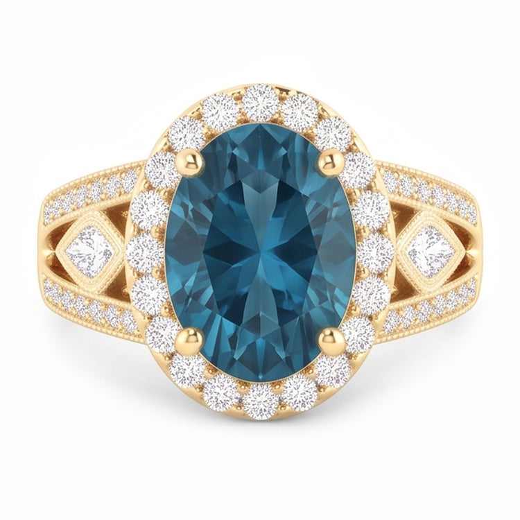 Bague Cocktail Ovale Diamant Naturels Extraits des Mines ( et non cultivés en laboratoire ) Bleu Femme