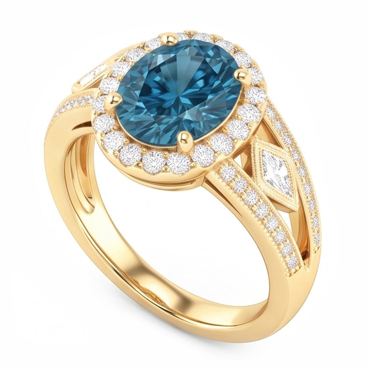 Bague Cocktail Ovale Diamant Naturels Extraits des Mines ( et non cultivés en laboratoire ) Bleu Femme