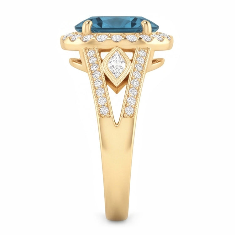 Bague Cocktail Ovale Diamant Naturels Extraits des Mines ( et non cultivés en laboratoire ) Bleu Femme