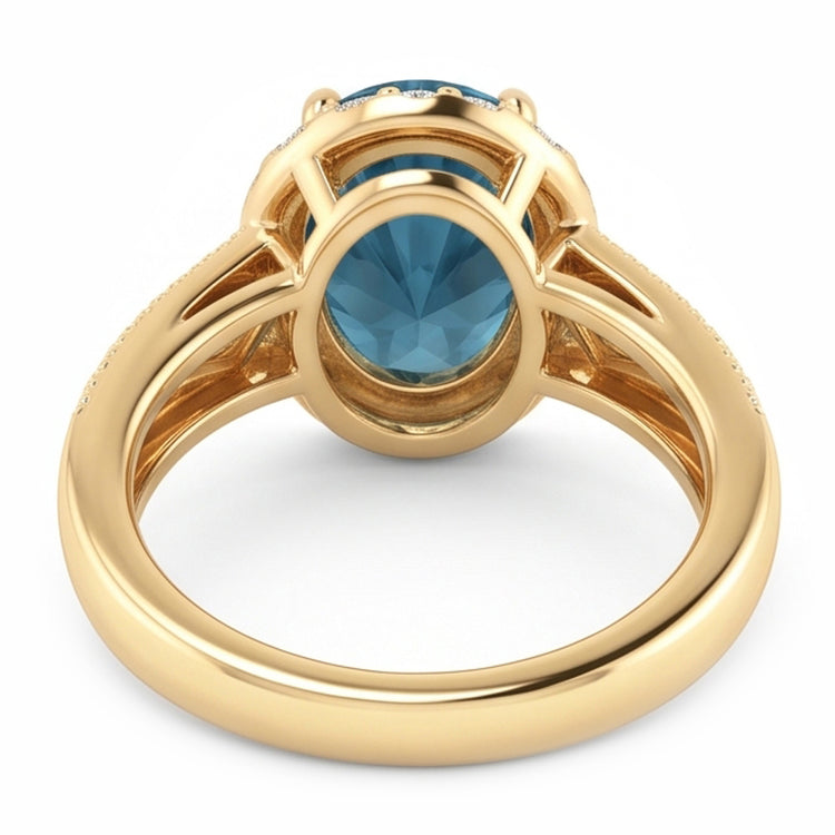 Bague Cocktail Ovale Diamant Naturels Extraits des Mines ( et non cultivés en laboratoire ) Bleu Femme