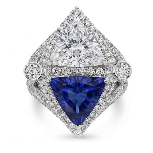Bague Cocktail Saphir Diamant Trilliant