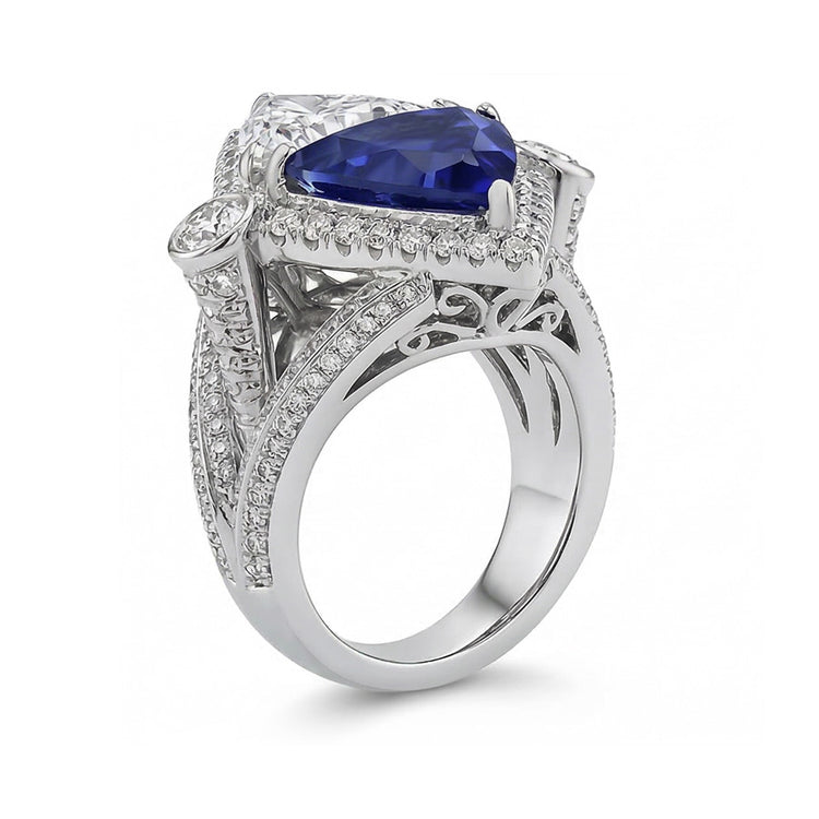 Bague Cocktail Saphir Diamant Trilliant