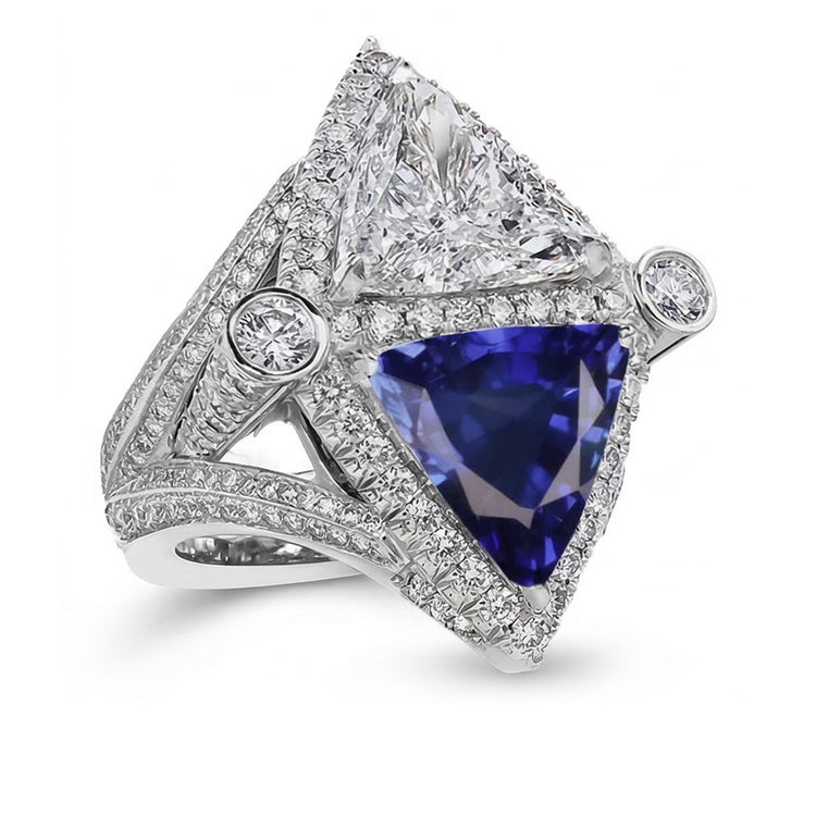 Bague Cocktail Saphir Diamant Trilliant