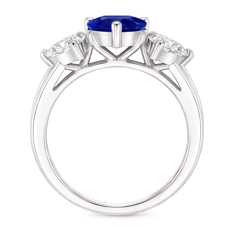 Bague Coeur Diamant 3 Pierres Saphir Bleu Avec Accents 3.50 Carats