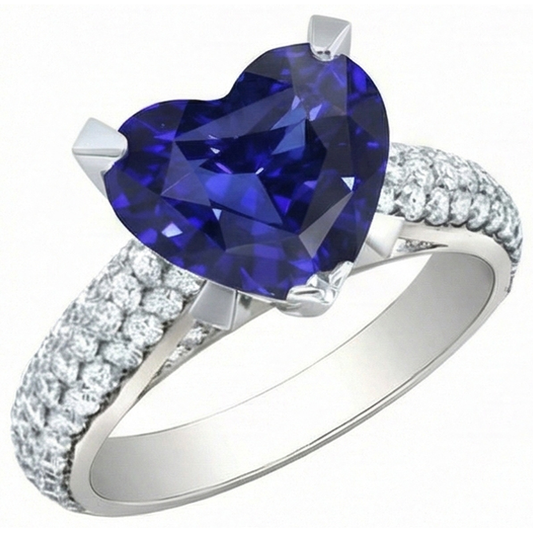 Bague Coeur Diamant Saphir Bleu 5 Carats Bijoux Or Blanc