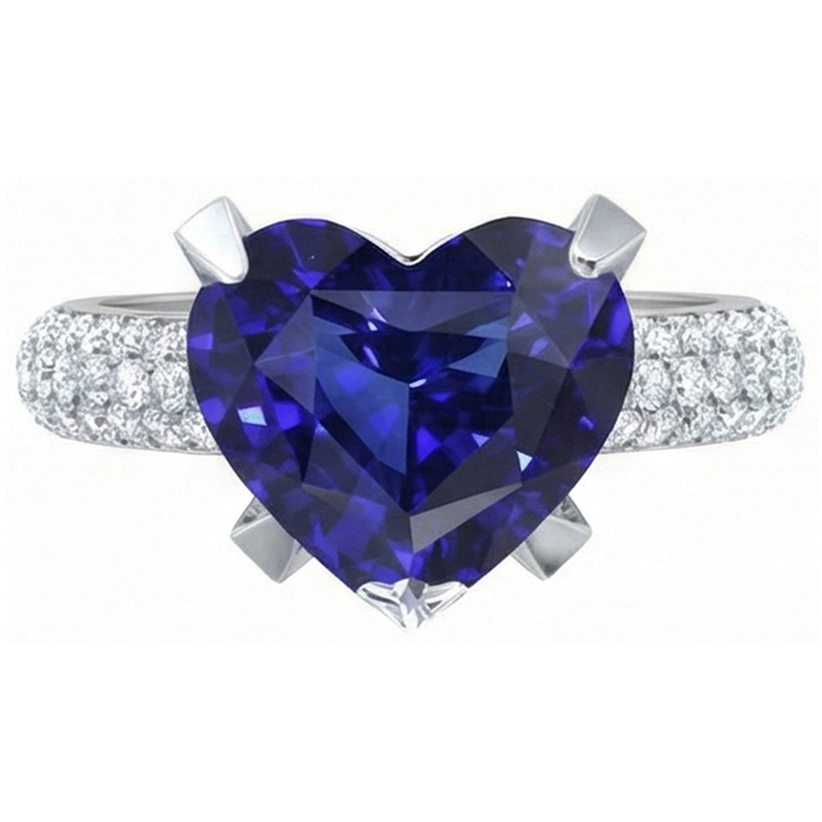 Bague Coeur Diamant Saphir Bleu 5 Carats Bijoux Or Blanc