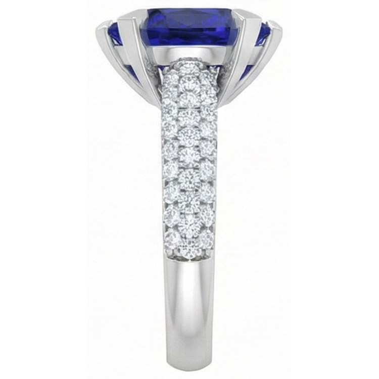 Bague Coeur Diamant Saphir Bleu 5 Carats Bijoux Or Blanc