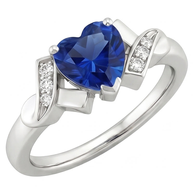 Bague Coeur Diamant Saphir Bleu Style Ruban 2 Carats Bijoux Dames
