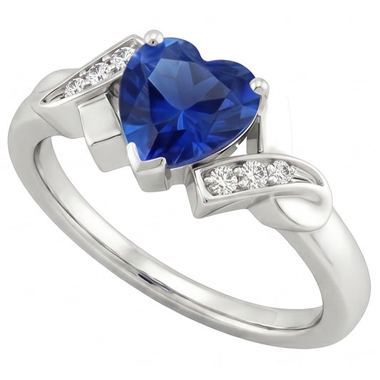 Bague Coeur Diamant Saphir Bleu Style Ruban 2 Carats Bijoux Dames
