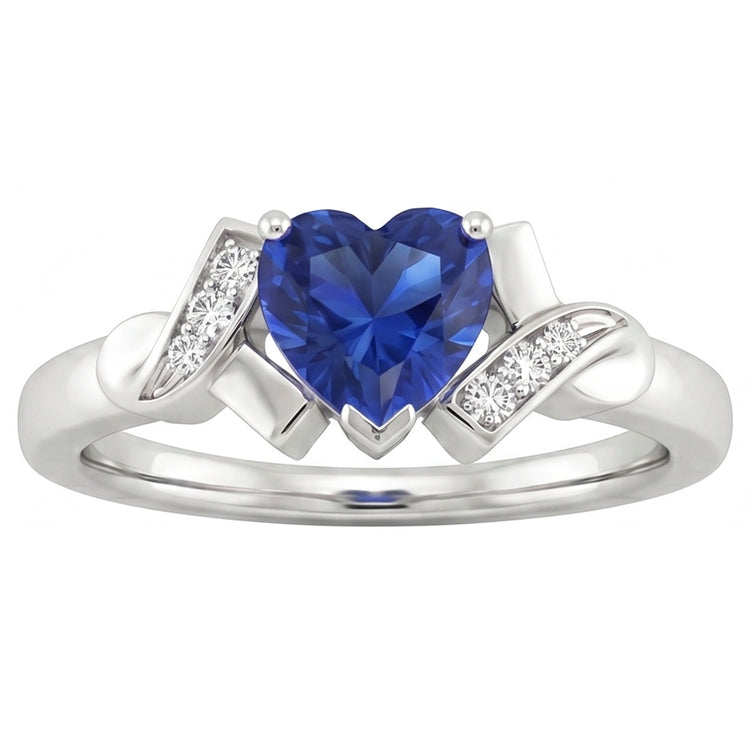 Bague Coeur Diamant Saphir Bleu Style Ruban 2 Carats Bijoux Dames
