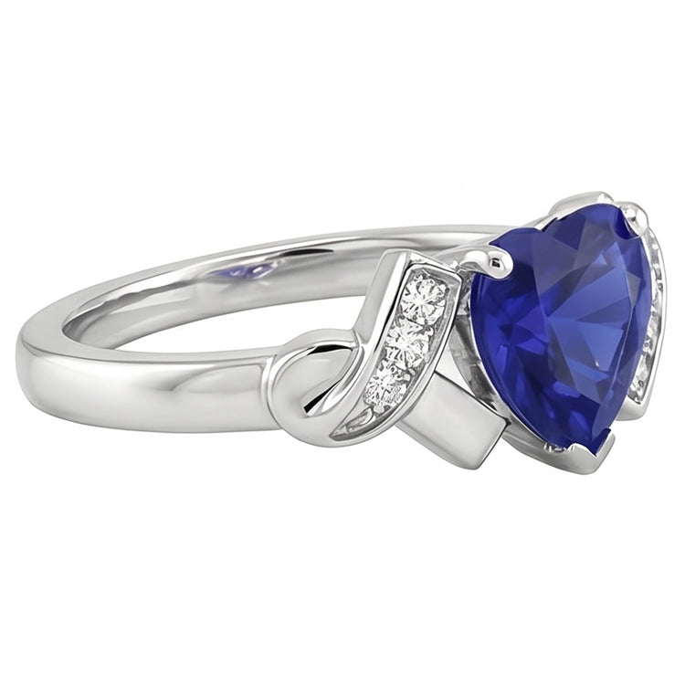 Bague Coeur Diamant Saphir Bleu Style Ruban 2 Carats Bijoux Dames