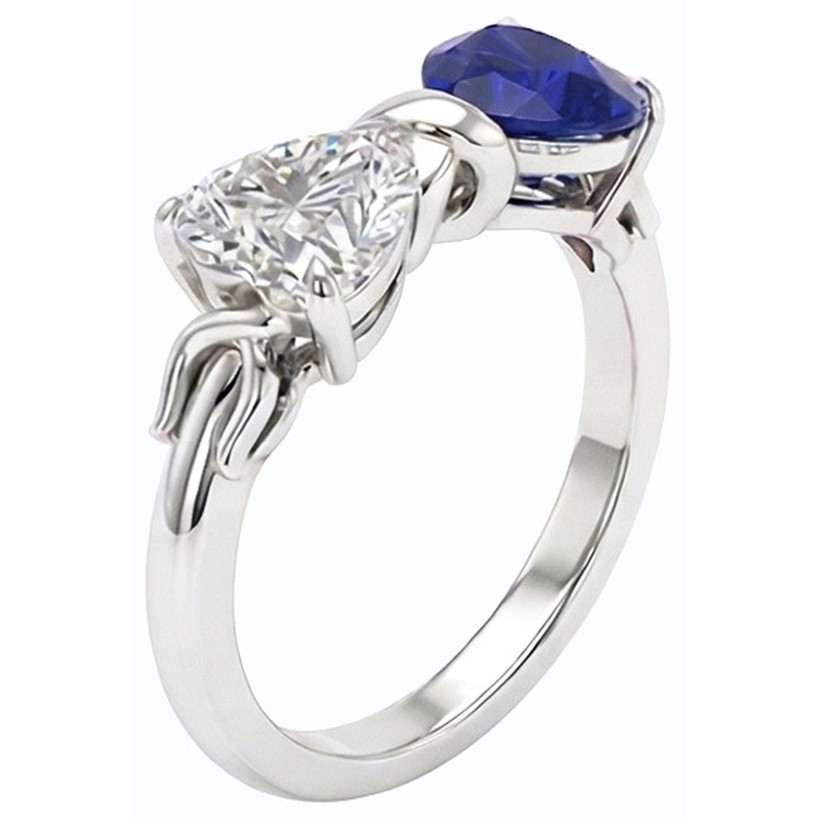 Bague Cœur Diamant & Saphir Bleu Bague Torsadée Or 3 Carats