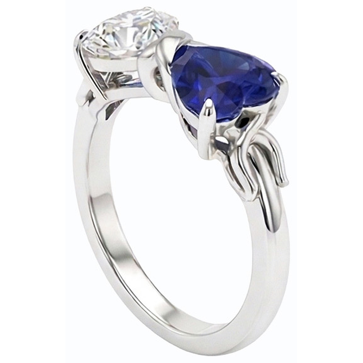 Bague Cœur Diamant & Saphir Bleu Bague Torsadée Or 3 Carats