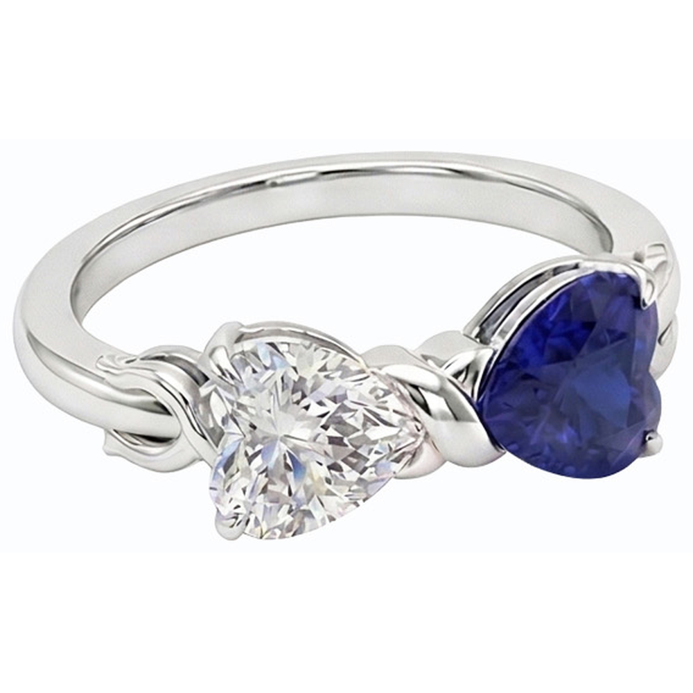 Bague Cœur Diamant & Saphir Bleu Bague Torsadée Or 3 Carats