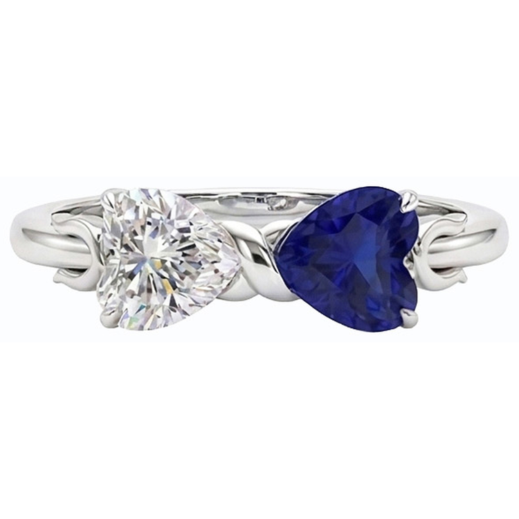 Bague Cœur Diamant & Saphir Bleu Bague Torsadée Or 3 Carats