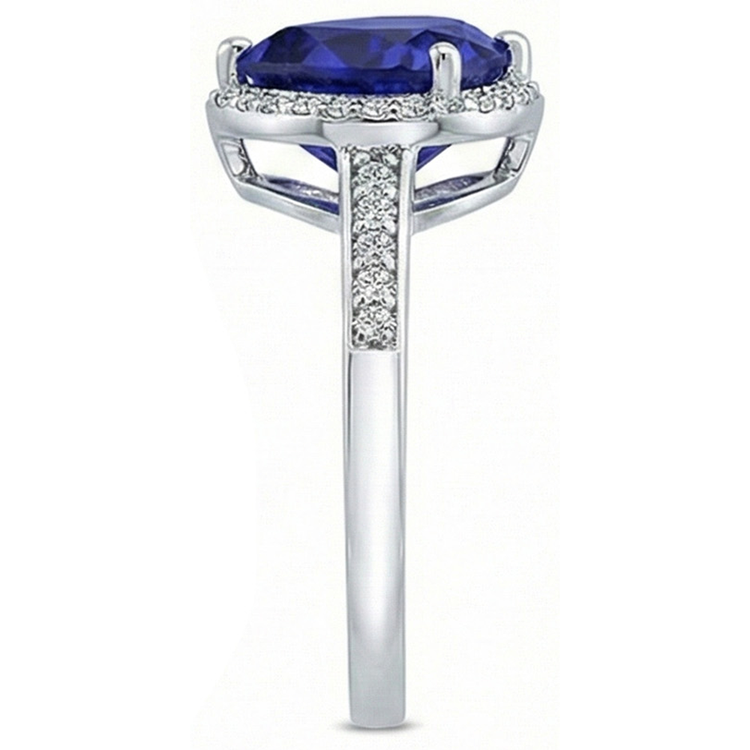Bague Coeur Halo Saphir Bleu Sertie De Diamants 4 Carats Or Blanc