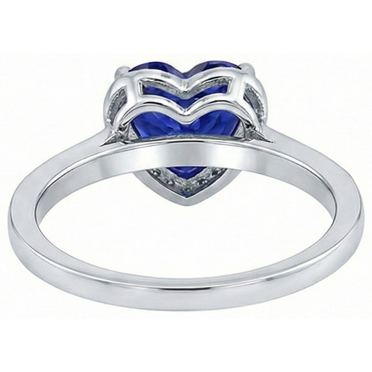 Bague Coeur Halo Saphir Bleu Sertie De Diamants 4 Carats Or Blanc