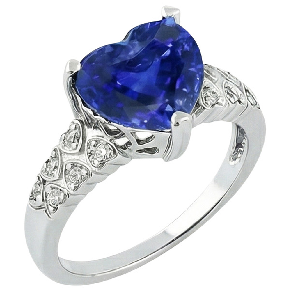 Bague Coeur Saphir Bleu Ceylan Avec Diamants Naturels Extraits des Mines ( et non cultivés en laboratoire ) Or 7 Carats 14K