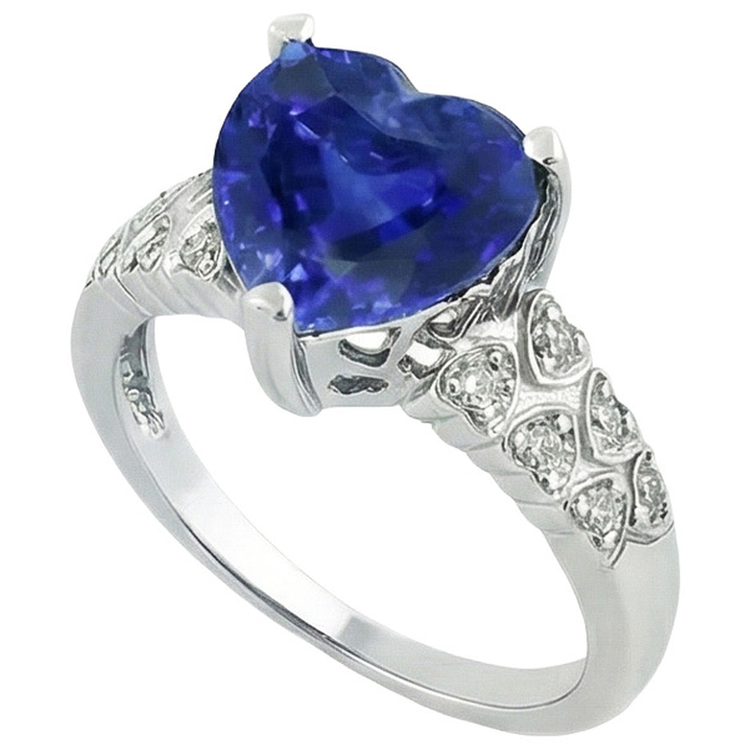 Bague Coeur Saphir Bleu Ceylan Avec Diamants Naturels Extraits des Mines ( et non cultivés en laboratoire ) Or 7 Carats 14K