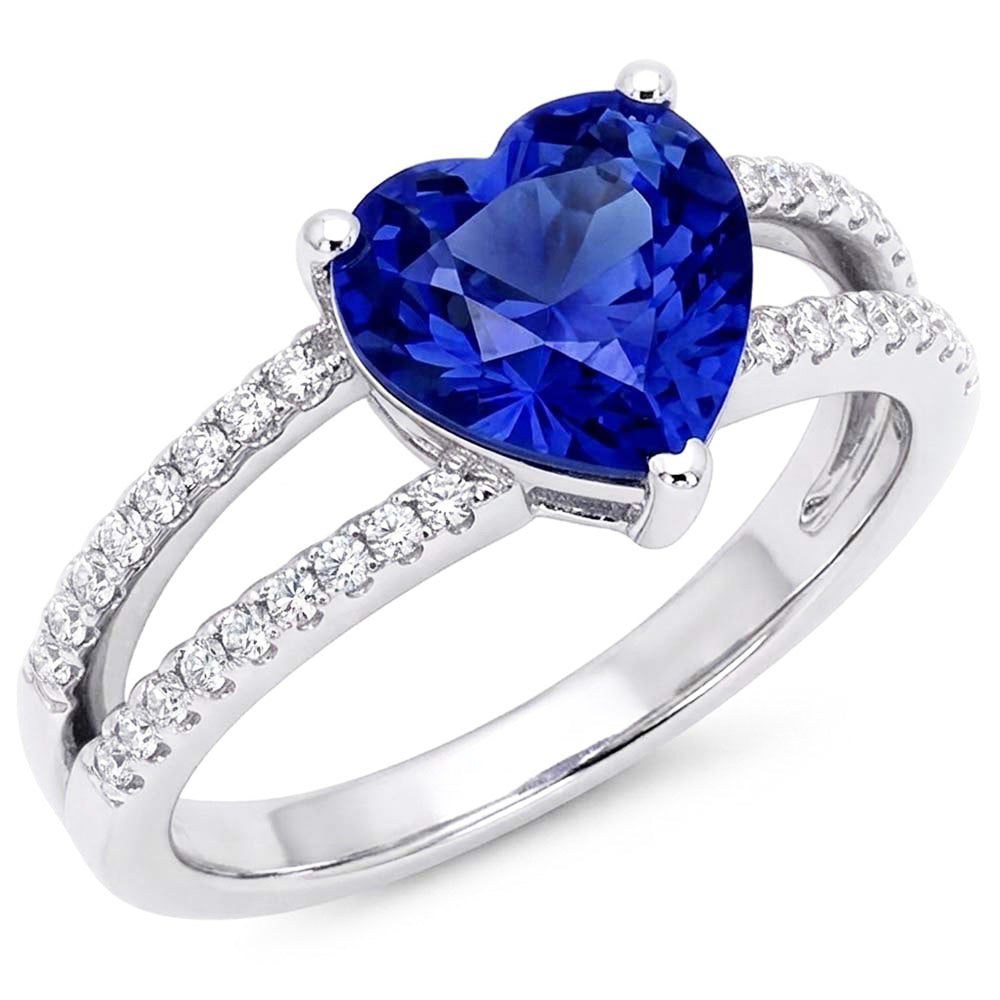 Bague Coeur Saphir Bleu Clair Pierres Précieuses Double Tige Diamants 4 Carats