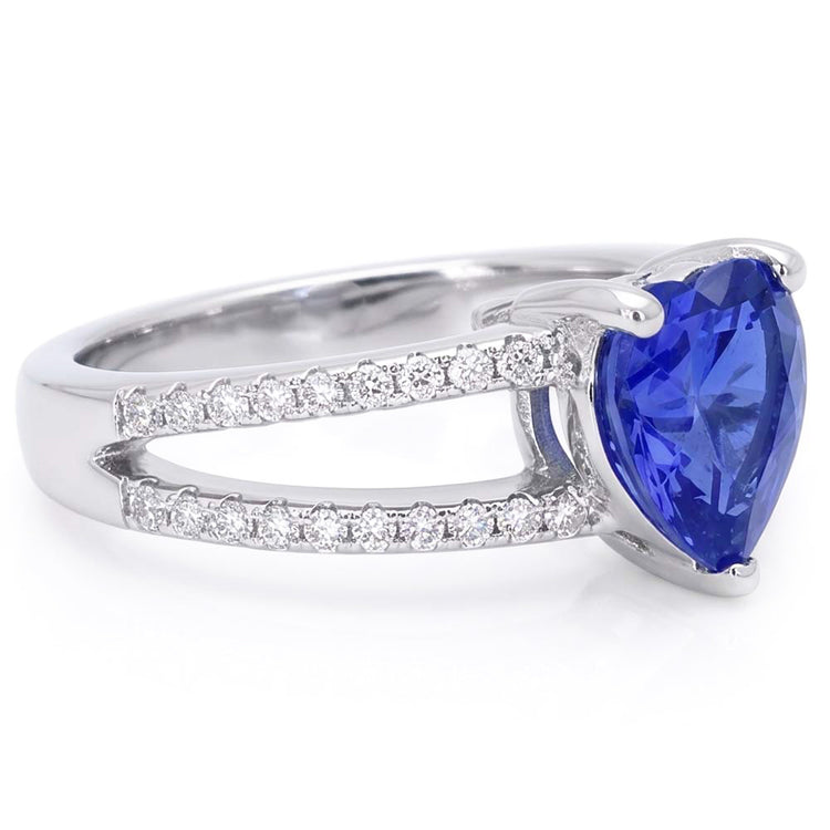 Bague Coeur Saphir Bleu Clair Pierres Précieuses Double Tige Diamants 4 Carats