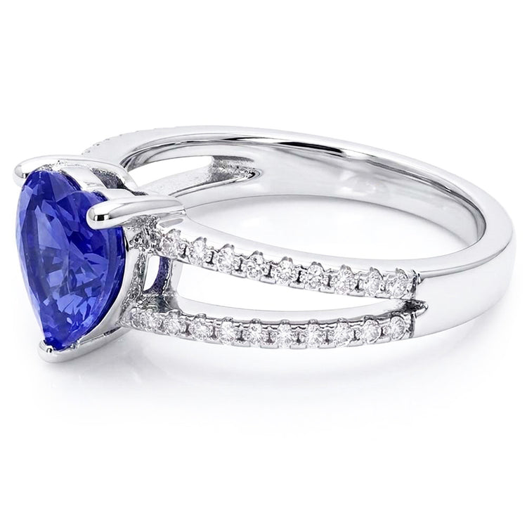 Bague Coeur Saphir Bleu Clair Pierres Précieuses Double Tige Diamants 4 Carats