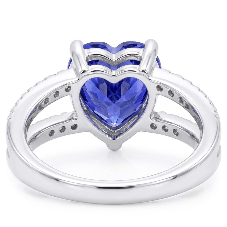 Bague Coeur Saphir Bleu Clair Pierres Précieuses Double Tige Diamants 4 Carats