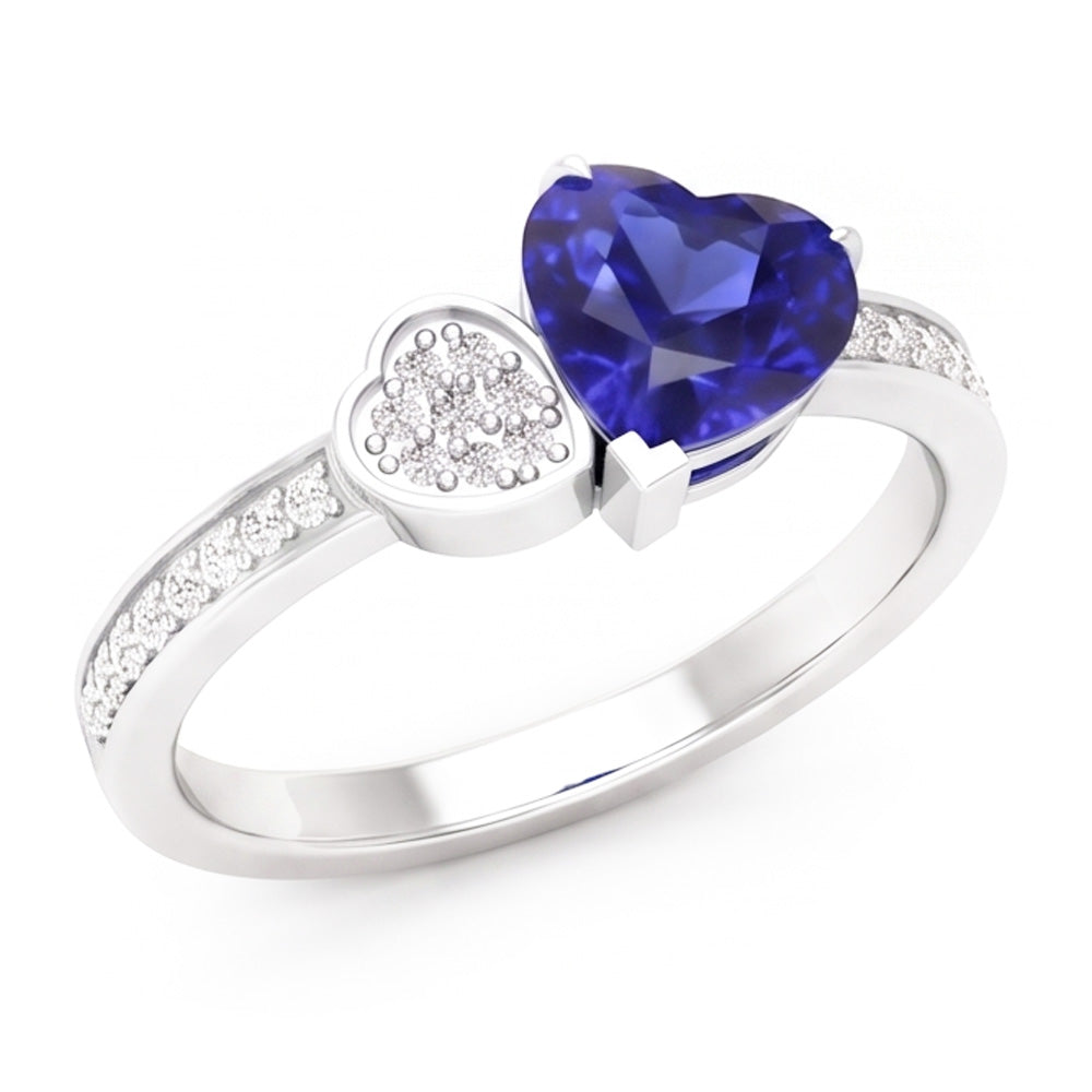 Bague Coeur Saphir Bleu Pierres Précieuses 2.50 Carats Diamants Or Blanc