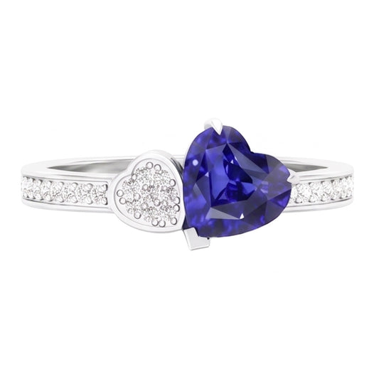 Bague Coeur Saphir Bleu Pierres Précieuses 2.50 Carats Diamants Or Blanc