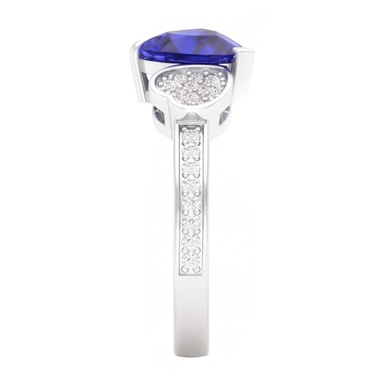 Bague Coeur Saphir Bleu Pierres Précieuses 2.50 Carats Diamants Or Blanc