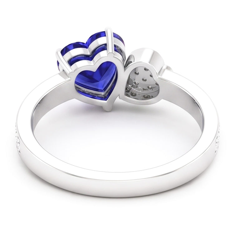 Bague Coeur Saphir Bleu Pierres Précieuses 2.50 Carats Diamants Or Blanc