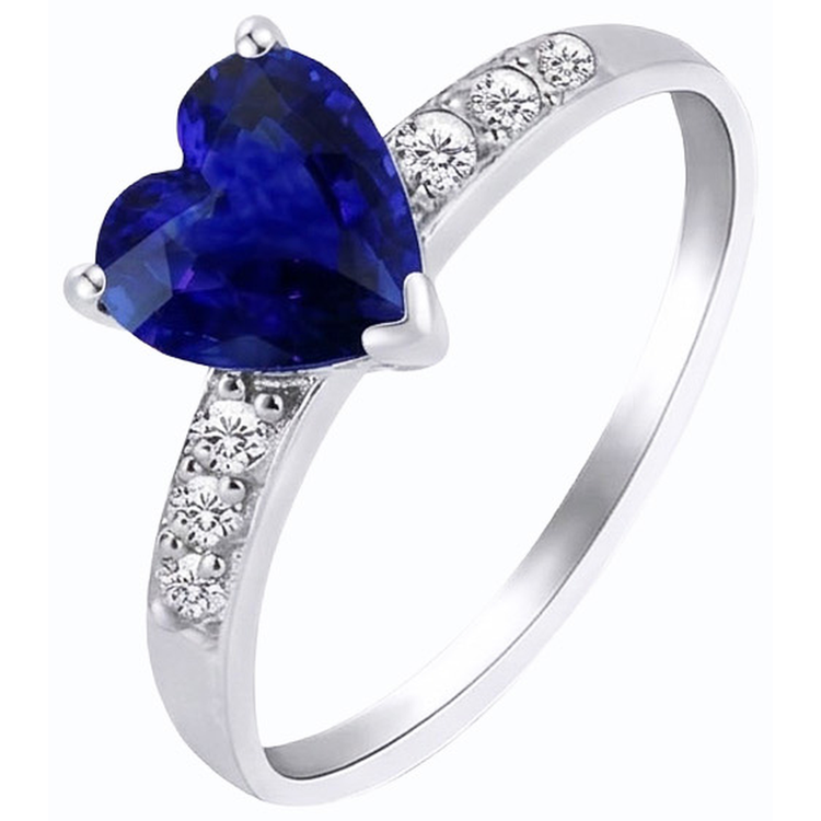 Bague Coeur Saphir Bleu Pierres Précieuses Diamants Accentués 2.25 Carats
