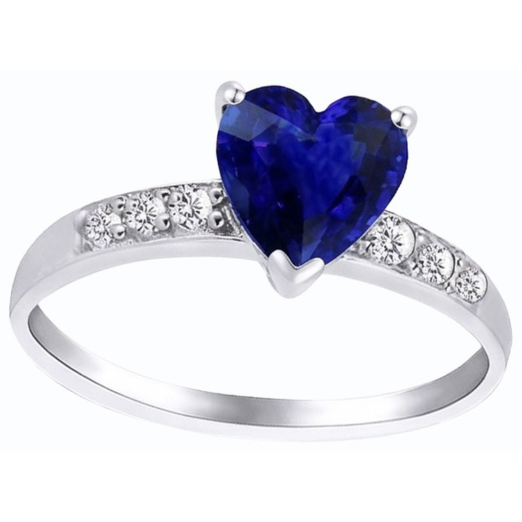 Bague Coeur Saphir Bleu Pierres Précieuses Diamants Accentués 2.25 Carats