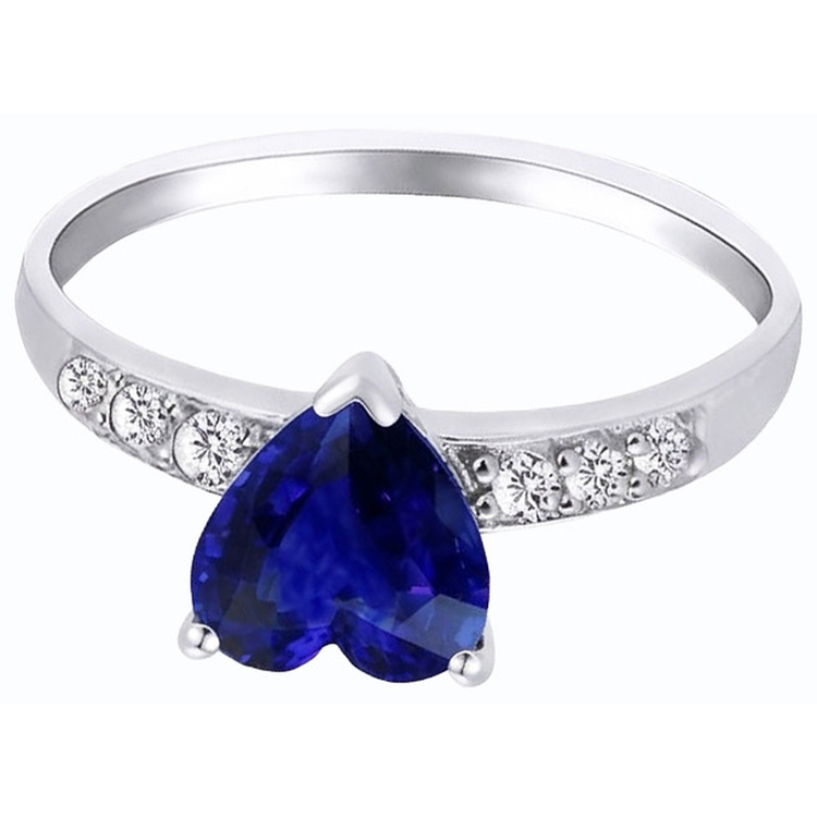 Bague Coeur Saphir Bleu Pierres Précieuses Diamants Accentués 2.25 Carats
