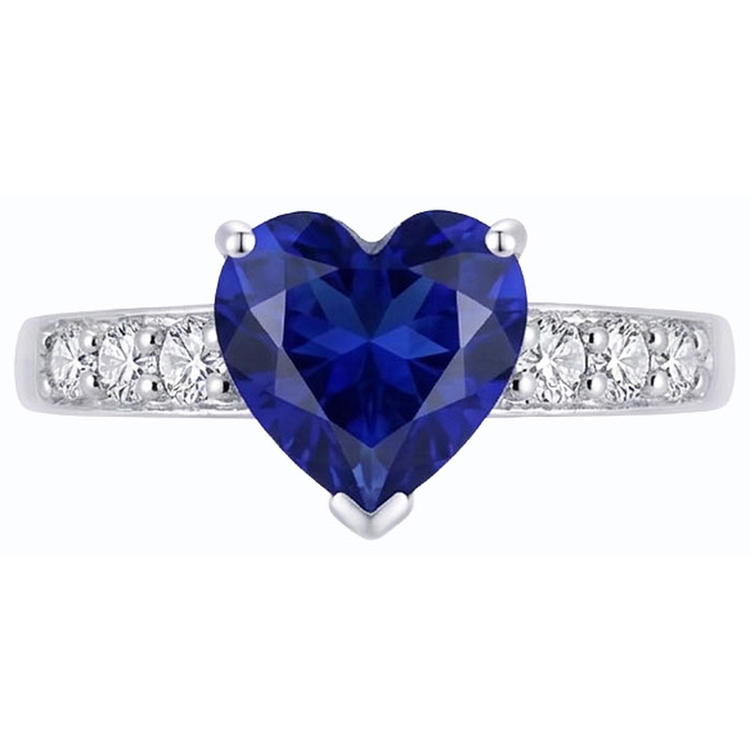 Bague Coeur Saphir Bleu Pierres Précieuses Diamants Accentués 2.25 Carats